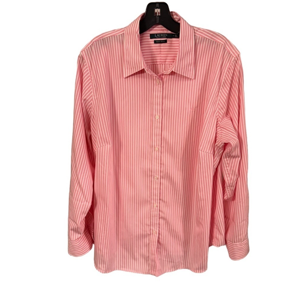 Ralph Lauren Women's Striped Pink White Long Sleeve Button-Down Shirt Sz 1x Nwot